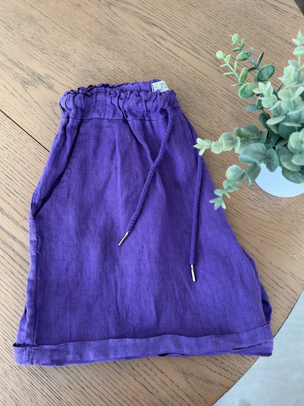 Puro Lino Made in Italy 100% Linen Purple Drawstring Shorts Size 2 US